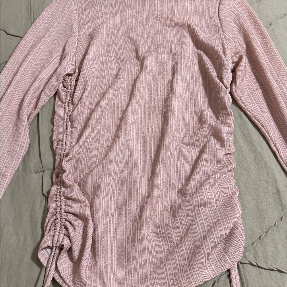 Guess Ruched Ribbed Pink Long Sleeve Blouse